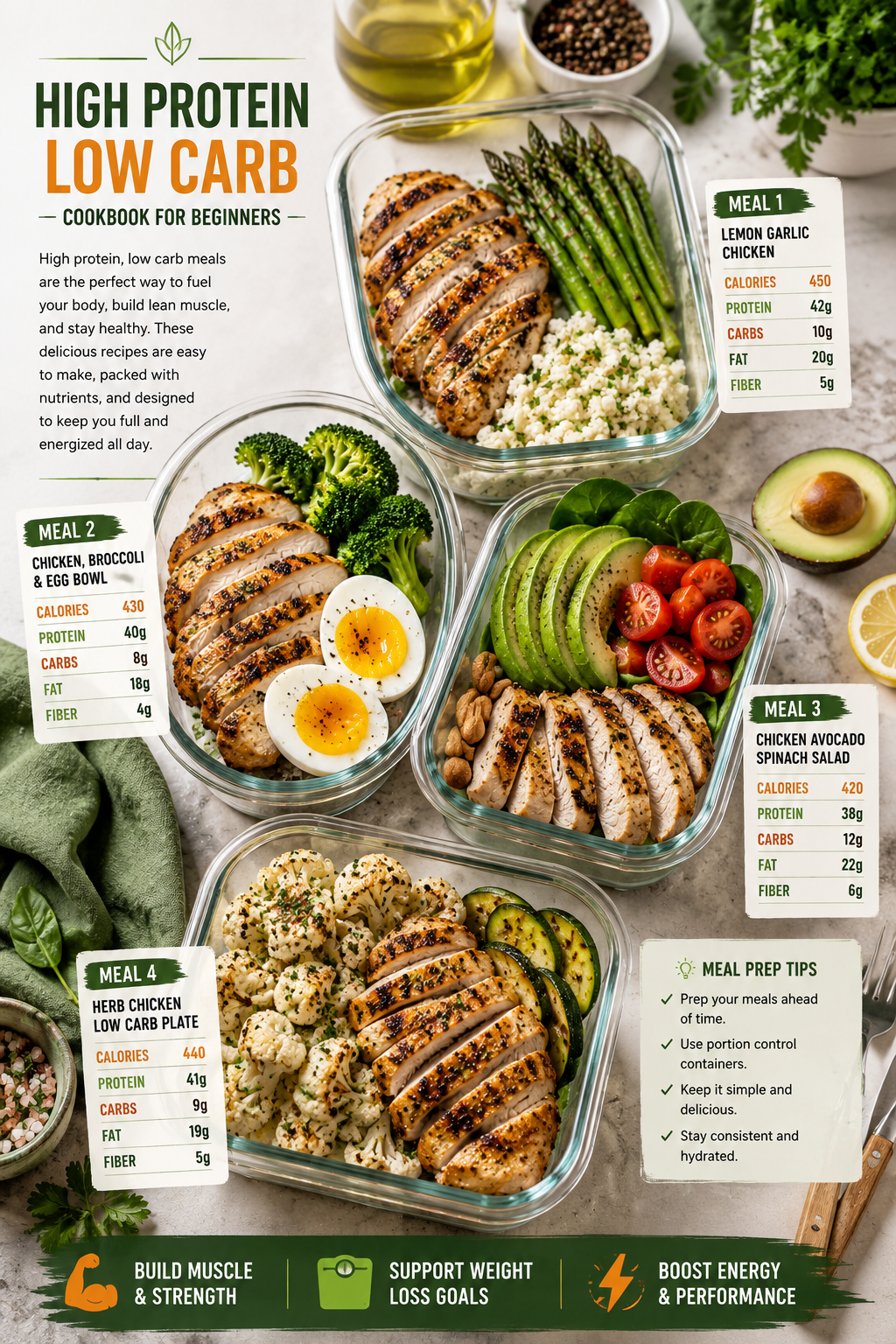 High Protein Low Carb Cookbook | Easy Healthy Recipes for Energy, Strength & Weight Management